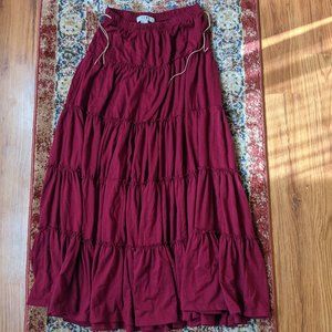 Forever 21 XXI Tiered Maxi Skirt Maroon/Burgundy